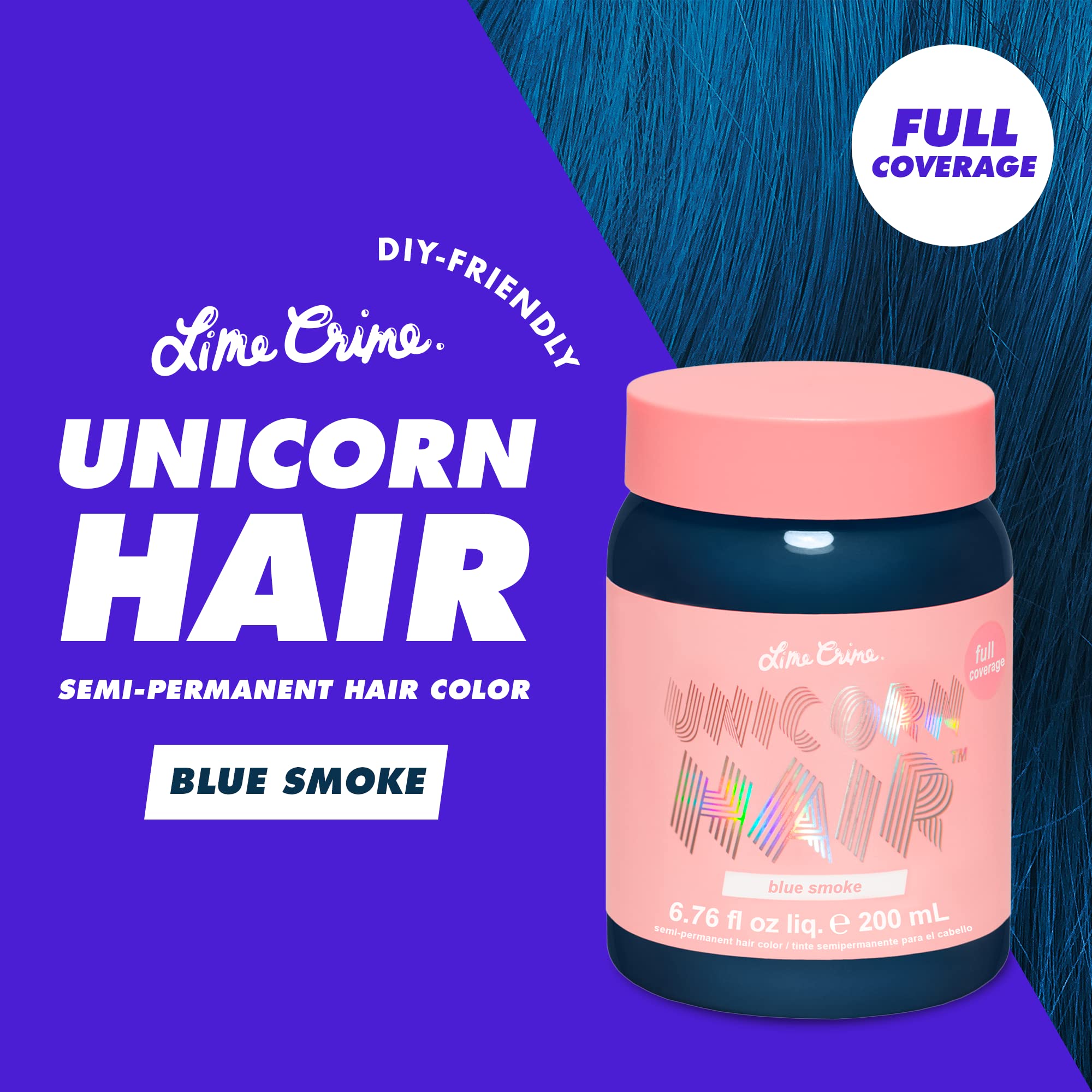 Lime Crime Unicorn Hair Dye Blue Smoke swatches reveal saturated steel blue hue for planning