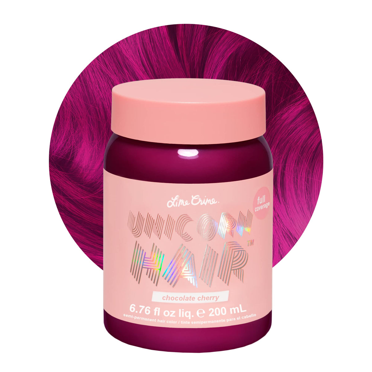 Lime Crime Unicorn Hair Dye Chocolate Cherry bottle pour shows vibrant color prep for at-home use