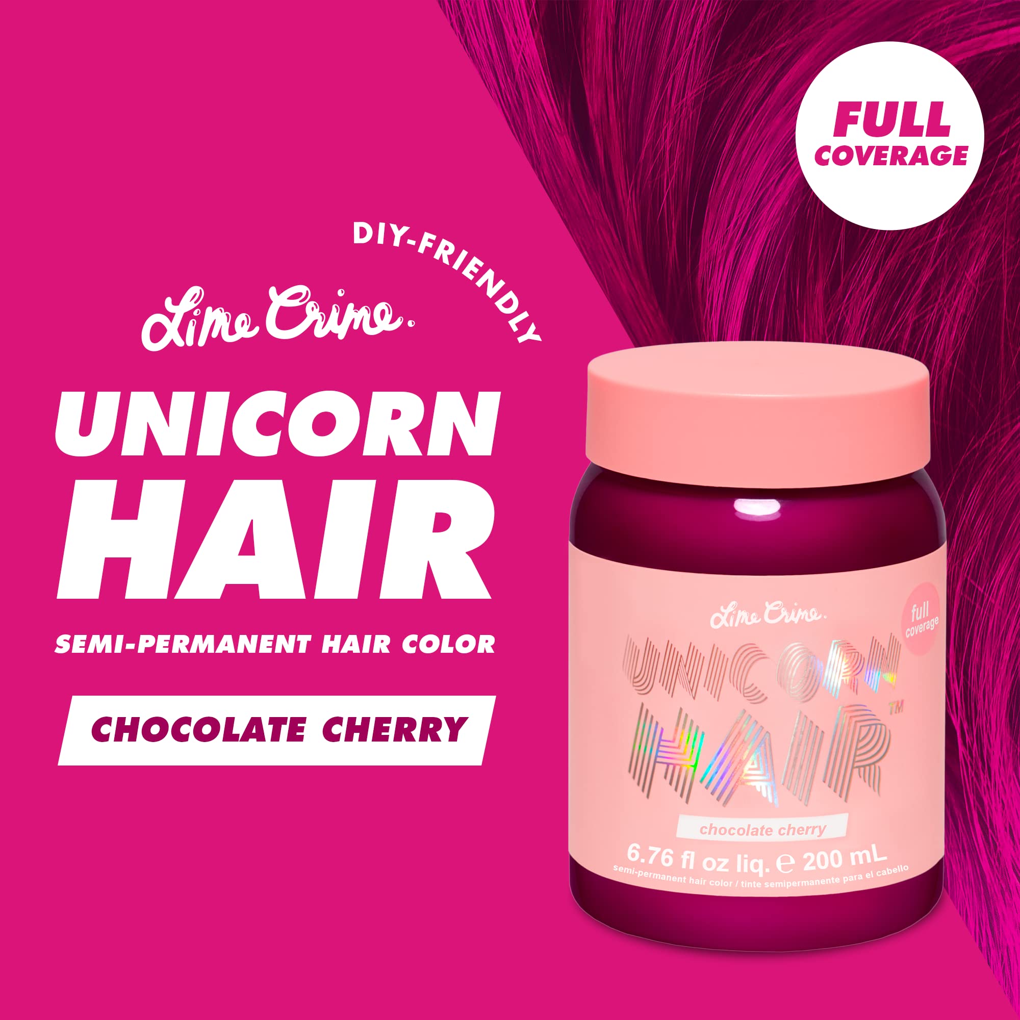 Lime Crime Unicorn Hair Dye Chocolate Cherry color dispersion captures saturated burgundy red shade
