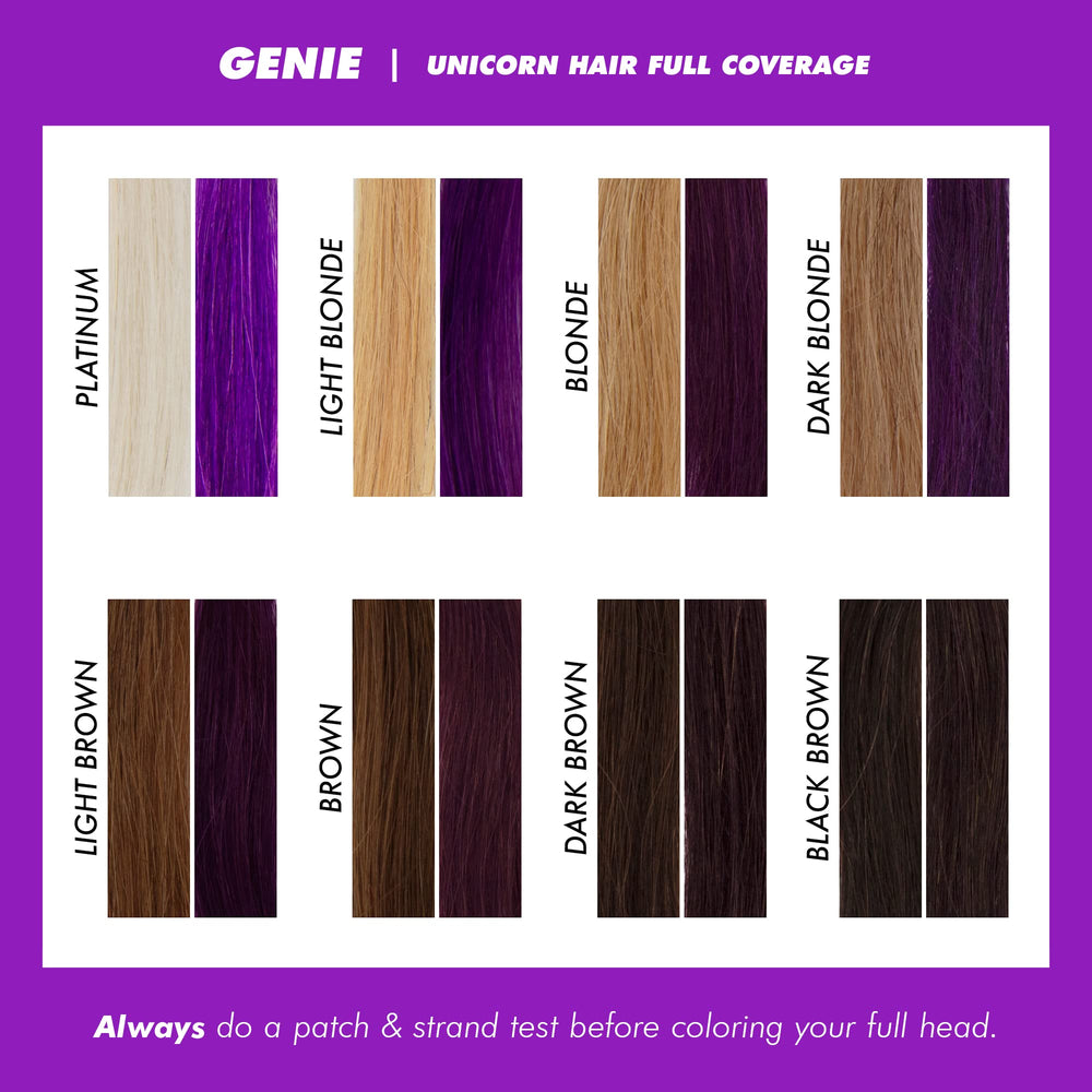 Lime Crime Unicorn Hair Dye Genie before-after on platinum hair