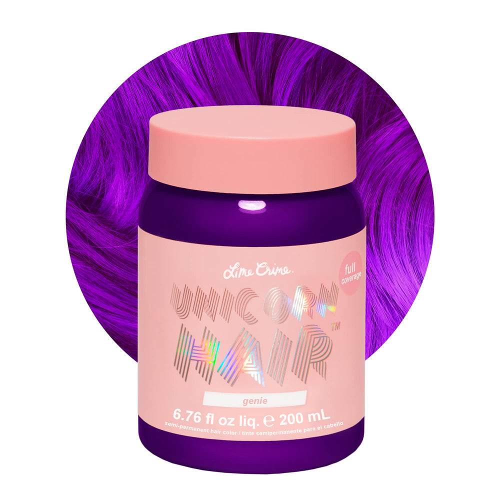 Lime Crime Unicorn Hair Dye Genie bottle closeup showing vibrant pigment potential