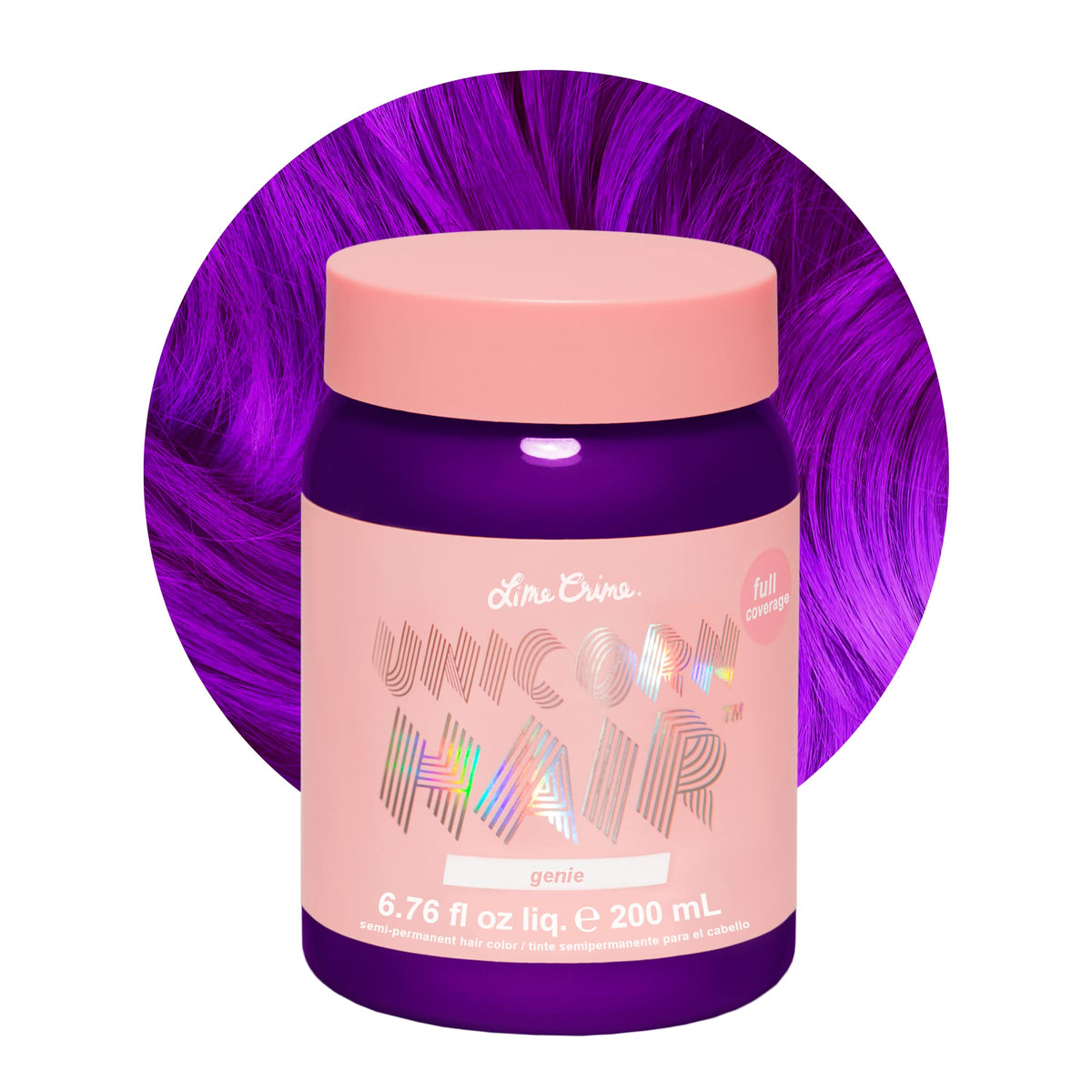 Lime Crime Unicorn Hair Dye Genie bottle closeup showing vibrant pigment potential