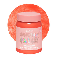 Lime Crime Unicorn Hair Neon Peach dye package shows vibrant color payoff for at-home styling