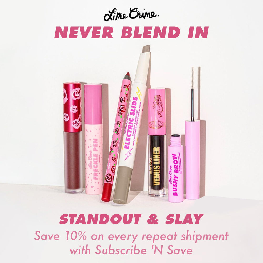 Sugary citrus vanilla scent anchors Lime Crime Pony shade session.