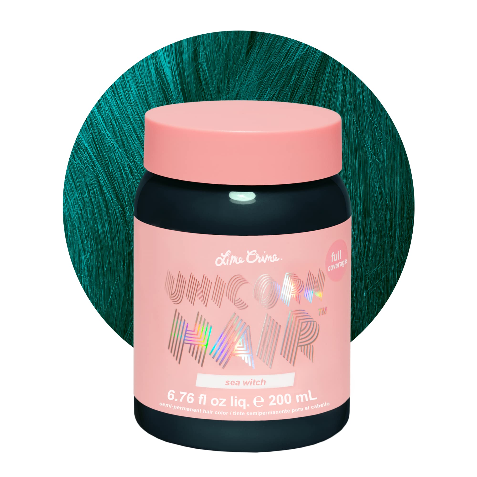 Lime Crime Unicorn Hair Dye Sea Witch bottle shows vibrant teal color option and vegan formula