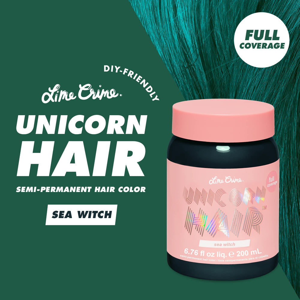 Lime Crime Unicorn Hair Dye Sea Witch tube for at-home dyeing with rich teal shade