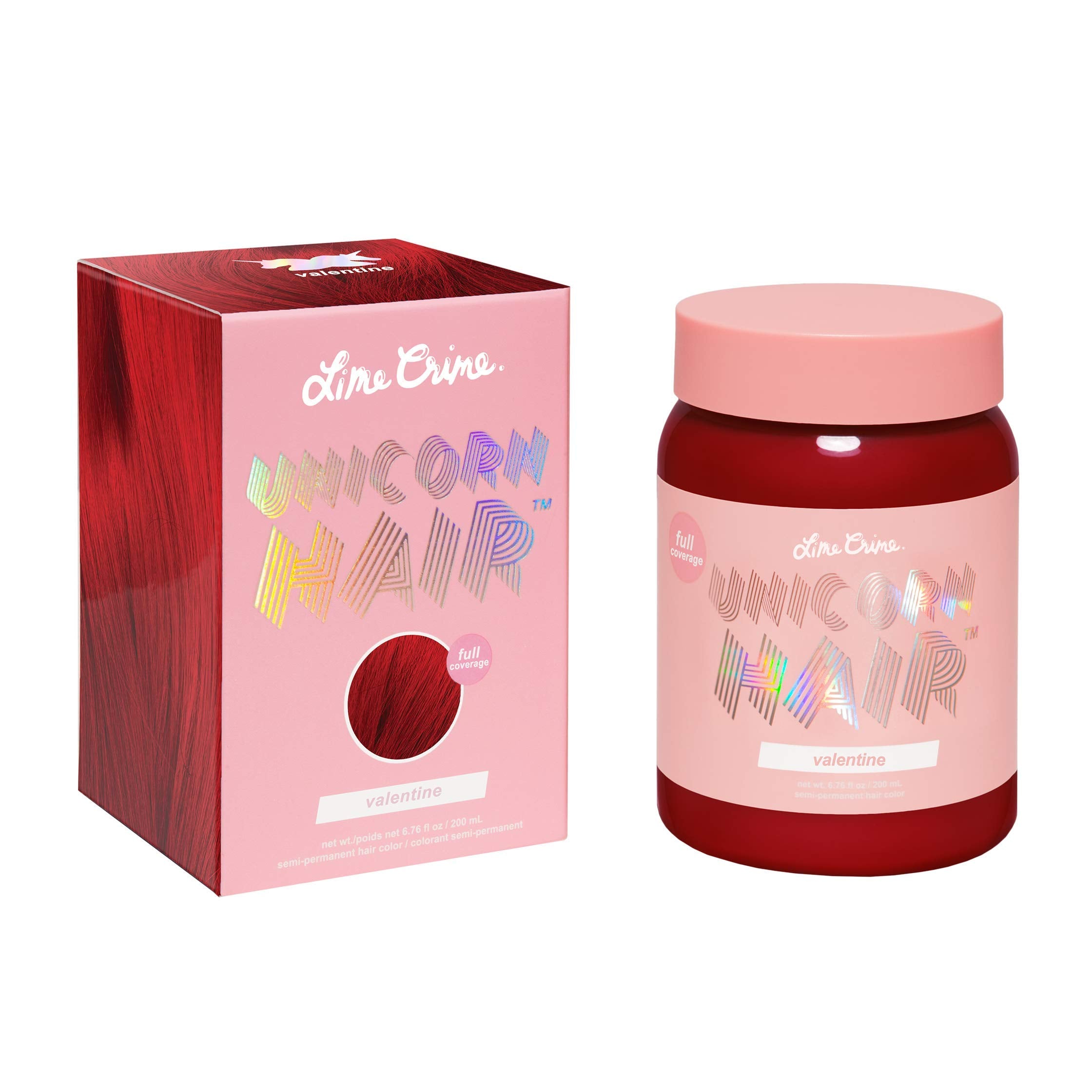 Lime Crime Unicorn Hair Dye Valentine Crimson Red applying close-up demonstrates even coverage.