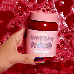 Lime Crime Unicorn Hair Dye Valentine Crimson Red hair color swatch shows rich shade preview.