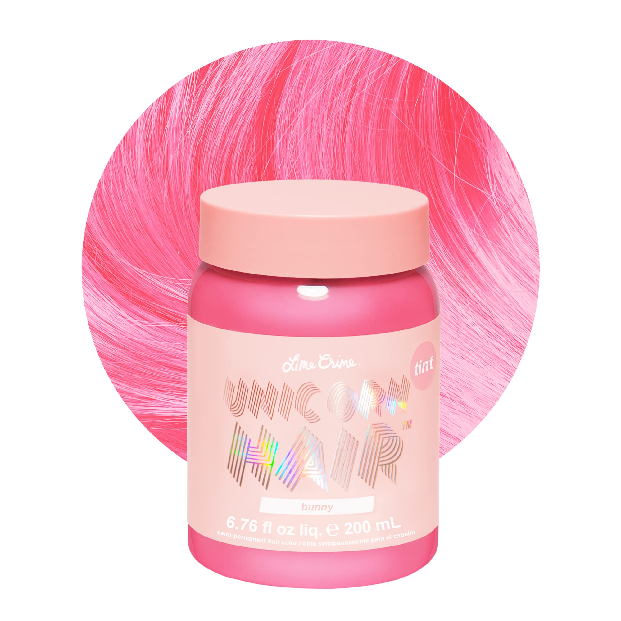Lime Crime Unicorn Hair Tint Bunny application on light hair for pastel pink color