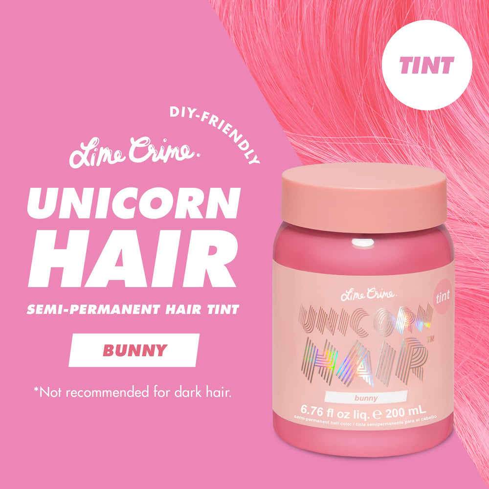 Lime Crime Bunny packaging highlights vegan, cruelty-free formula and conditioning benefits