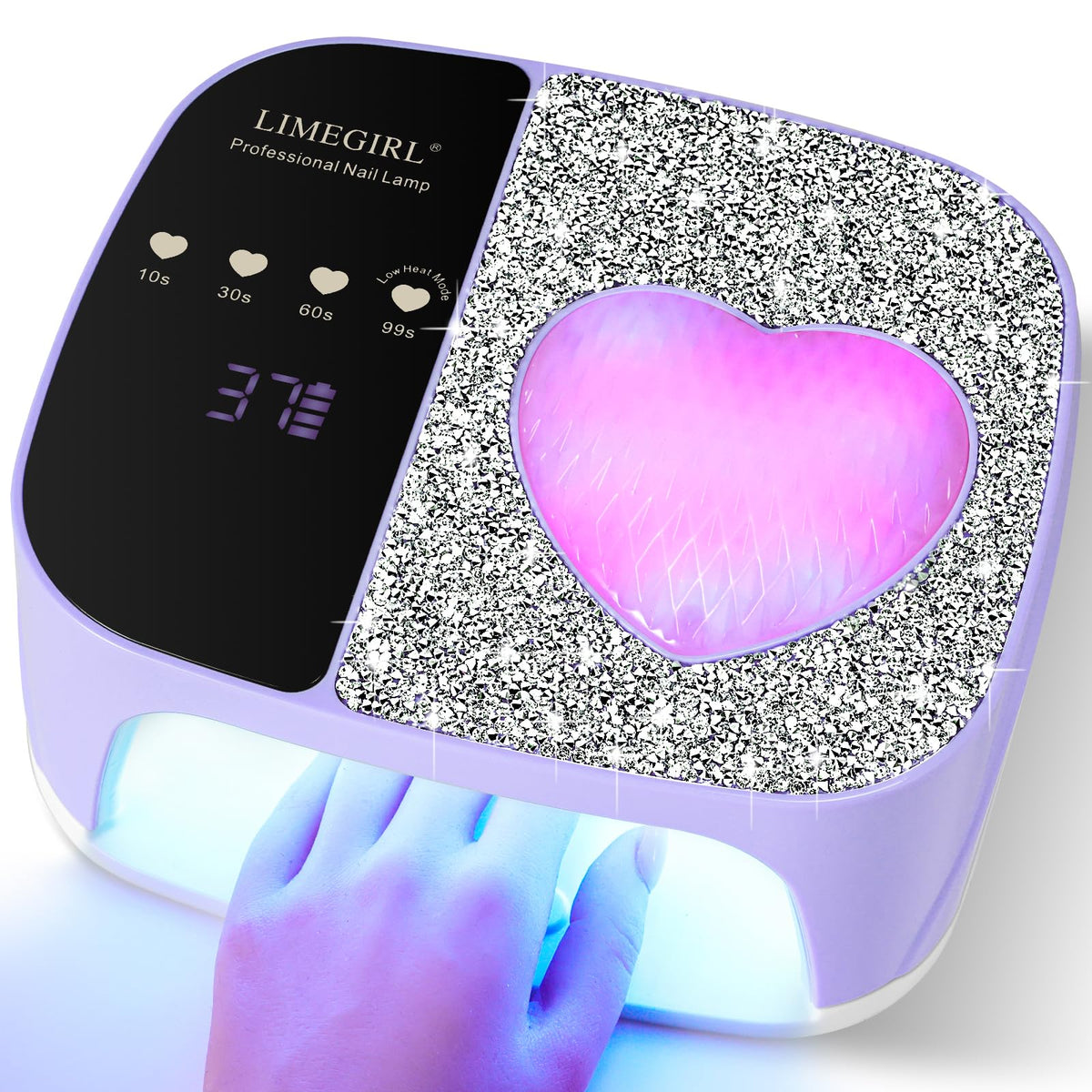 LimeGirl UV LED nail lamp front view in purple, ideal for home manicure setups