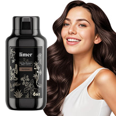 Limer Hair Dye Shampoo dark brown bottle showing at-home gray coverage with ammonia-free formula