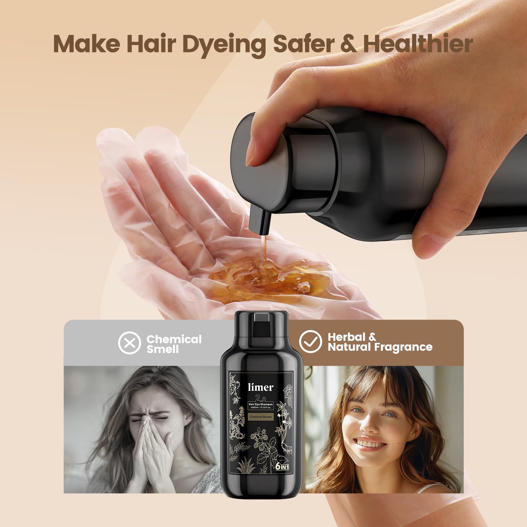 Limer Hair Dye Shampoo herbal extracts highlight nourishing benefits for hair