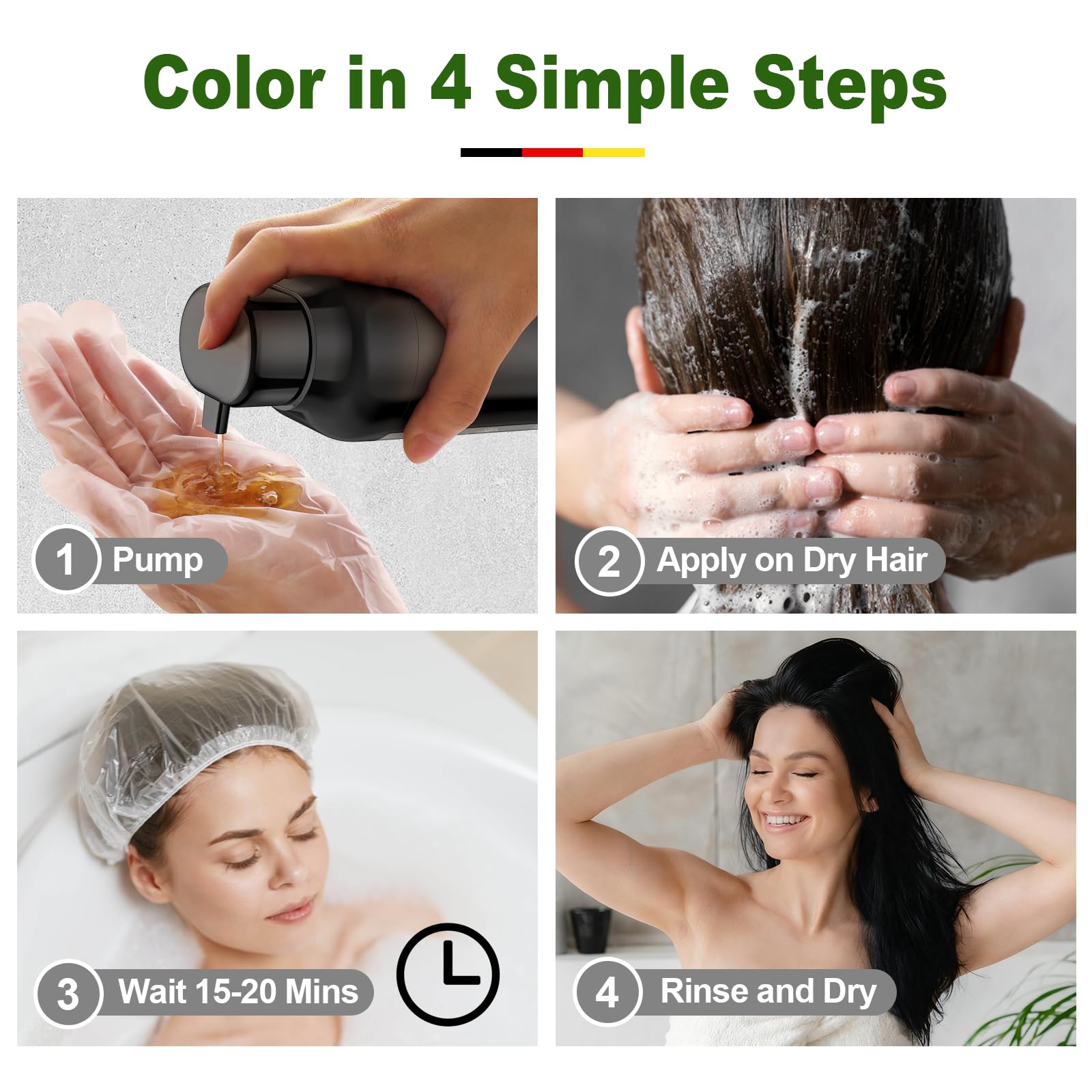 Limer Hair Dye Shampoo Natural Black herbal extracts nourish scalp and strands.