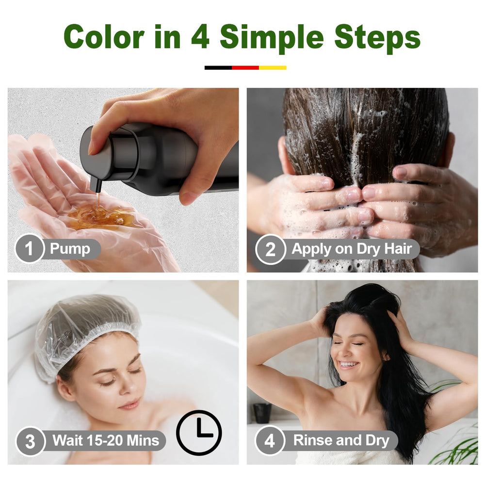 Limer Hair Dye Shampoo Natural Black herbal extracts nourish scalp and strands.