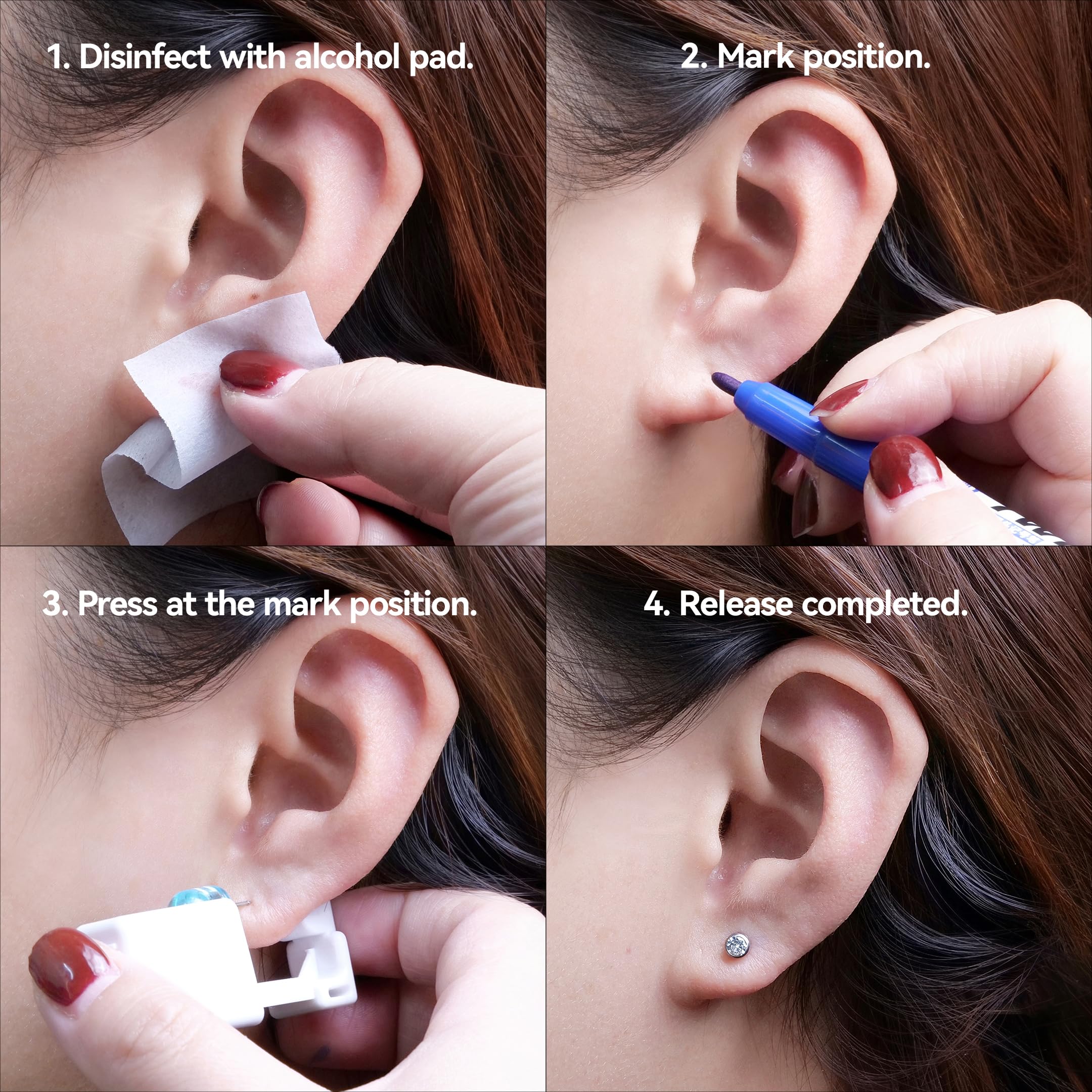 Limerencia ear piercing kit disposable gun demonstrates one-time-use convenience for beginners.