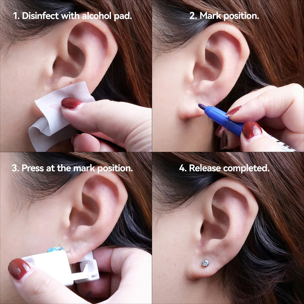 Limerencia ear piercing kit disposable gun demonstrates one-time-use convenience for beginners.