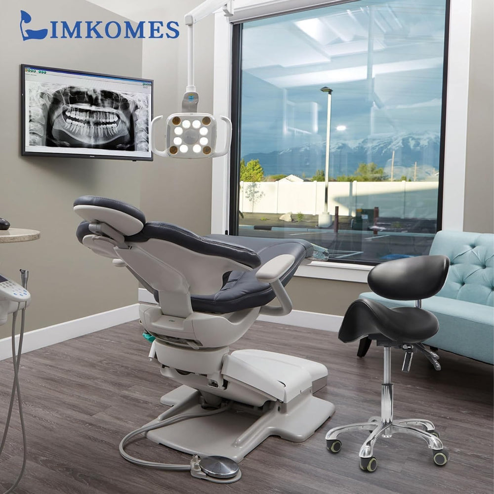 LIMKOMES saddle stool 3-way control lever for quick height and angle adjustments.