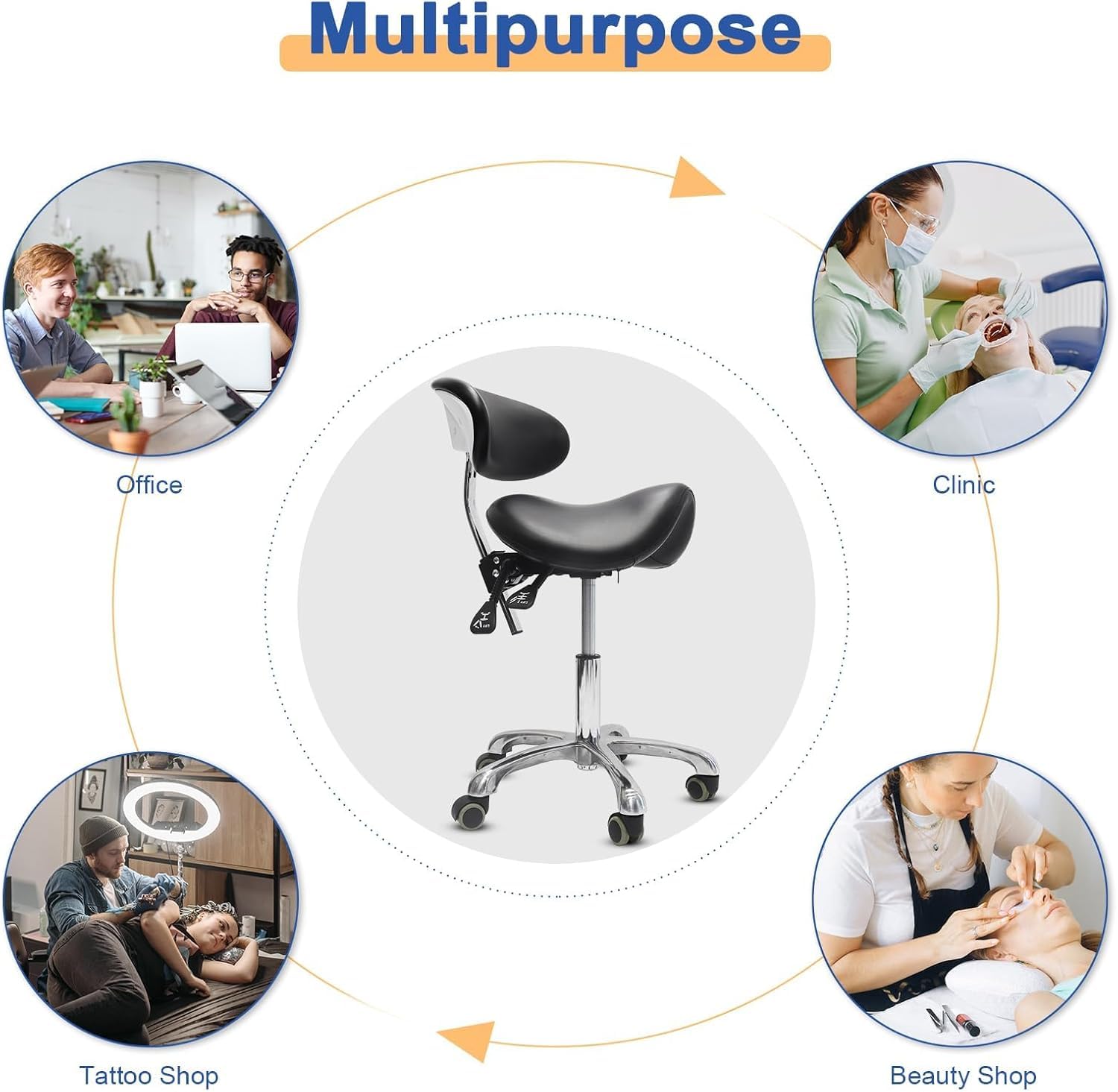 LIMKOMES saddle stool durable aluminum base ensures long-lasting daily use.