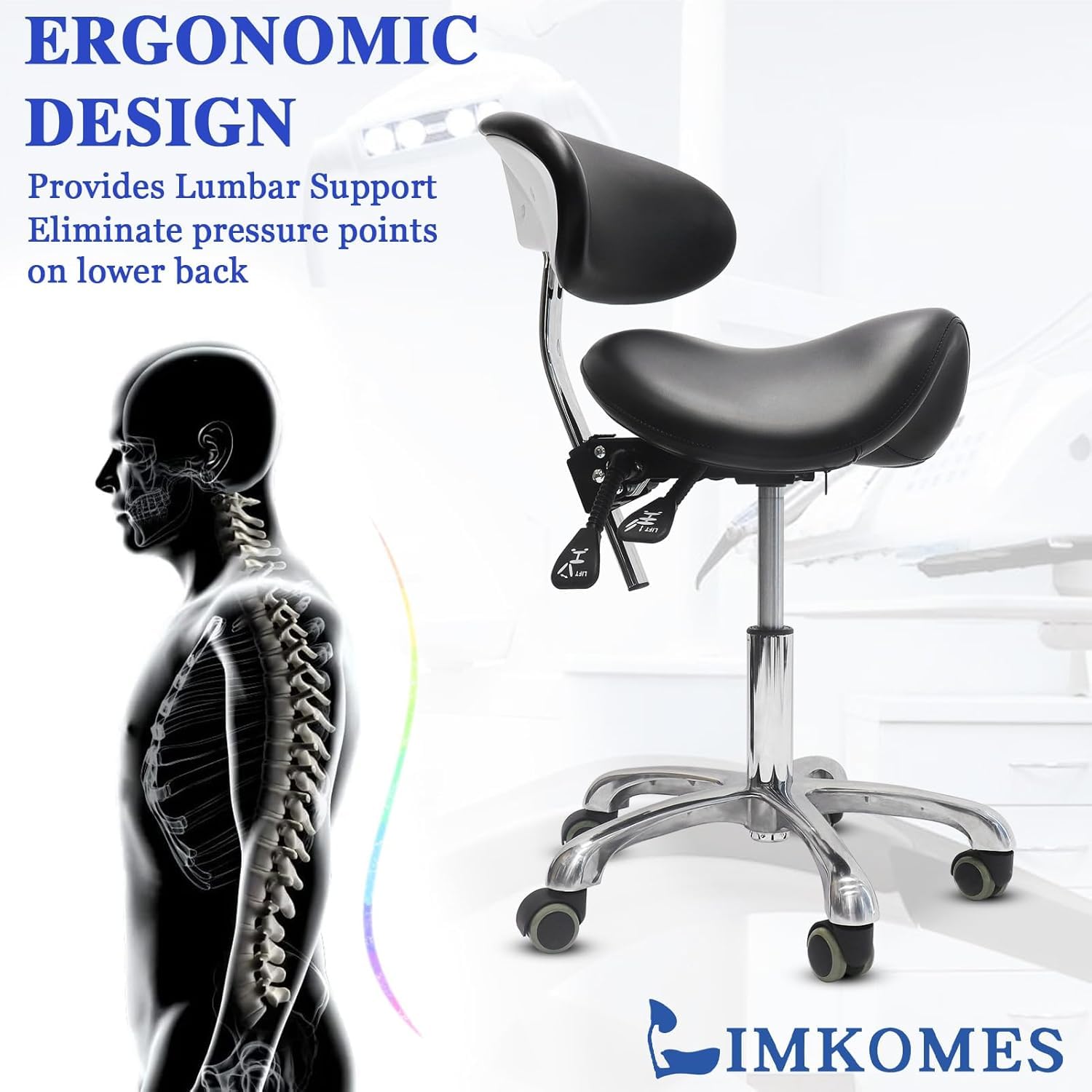 LIMKOMES saddle stool ergonomic saddle seat supports upright posture and reduced hip pressure.