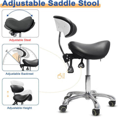 LIMKOMES saddle stool height adjustment ensures feet flat and aligned work posture.