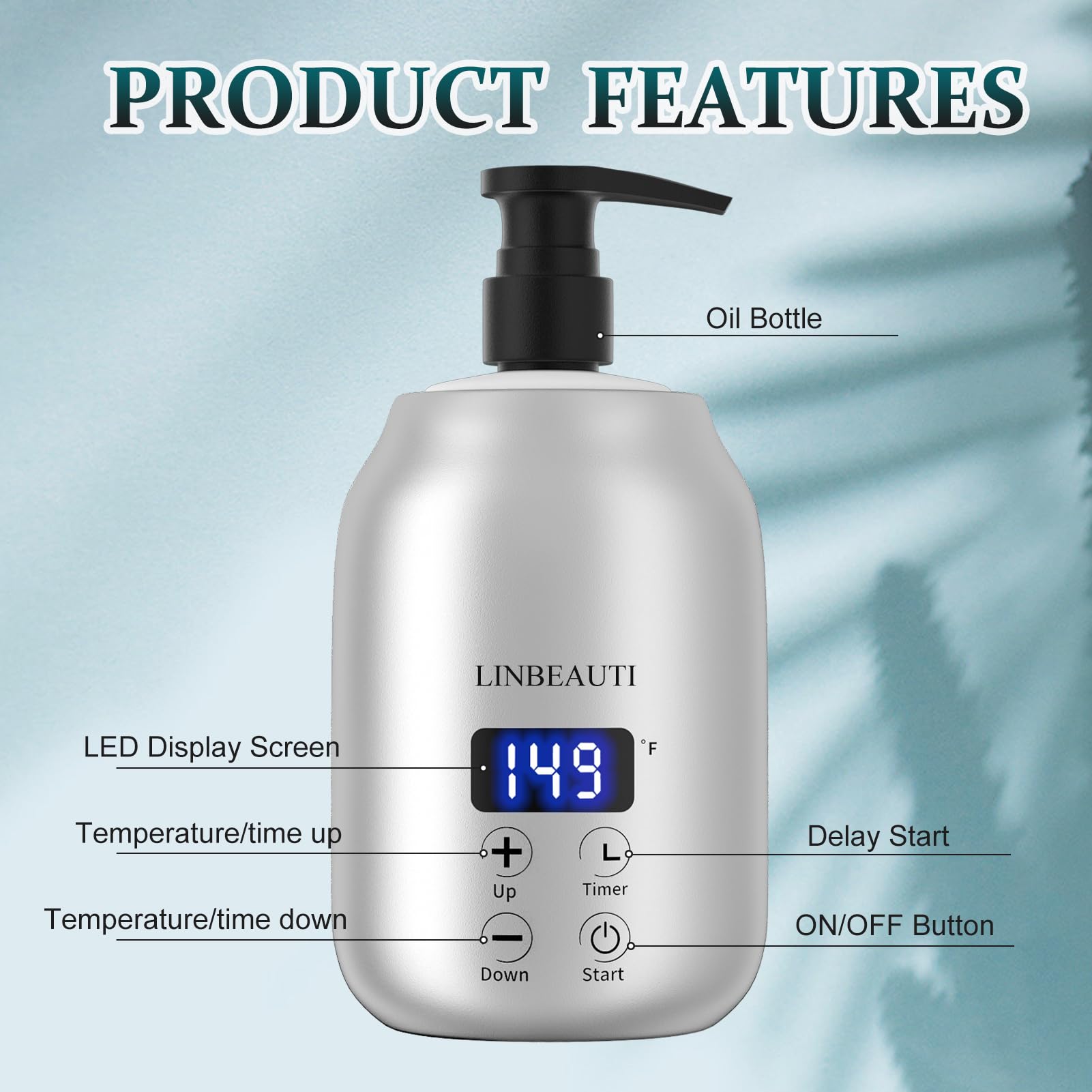 LINBEAUTI massage oil warmer dual dispenser setup demonstrates convenient bottle access for oils