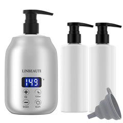 LINBEAUTI massage oil warmer front view showcases sleek silver design for home spa sessions