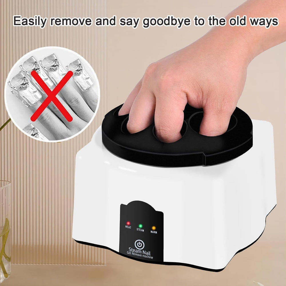 LINBEAUTI nail polish remover machine lid open shows steam assisted gel softening