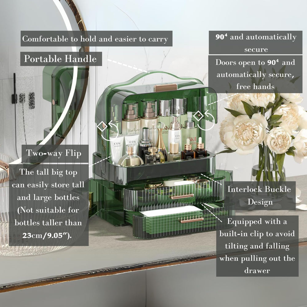 LINFIDITE dustproof, waterproof cover protects items on a bathroom counter.