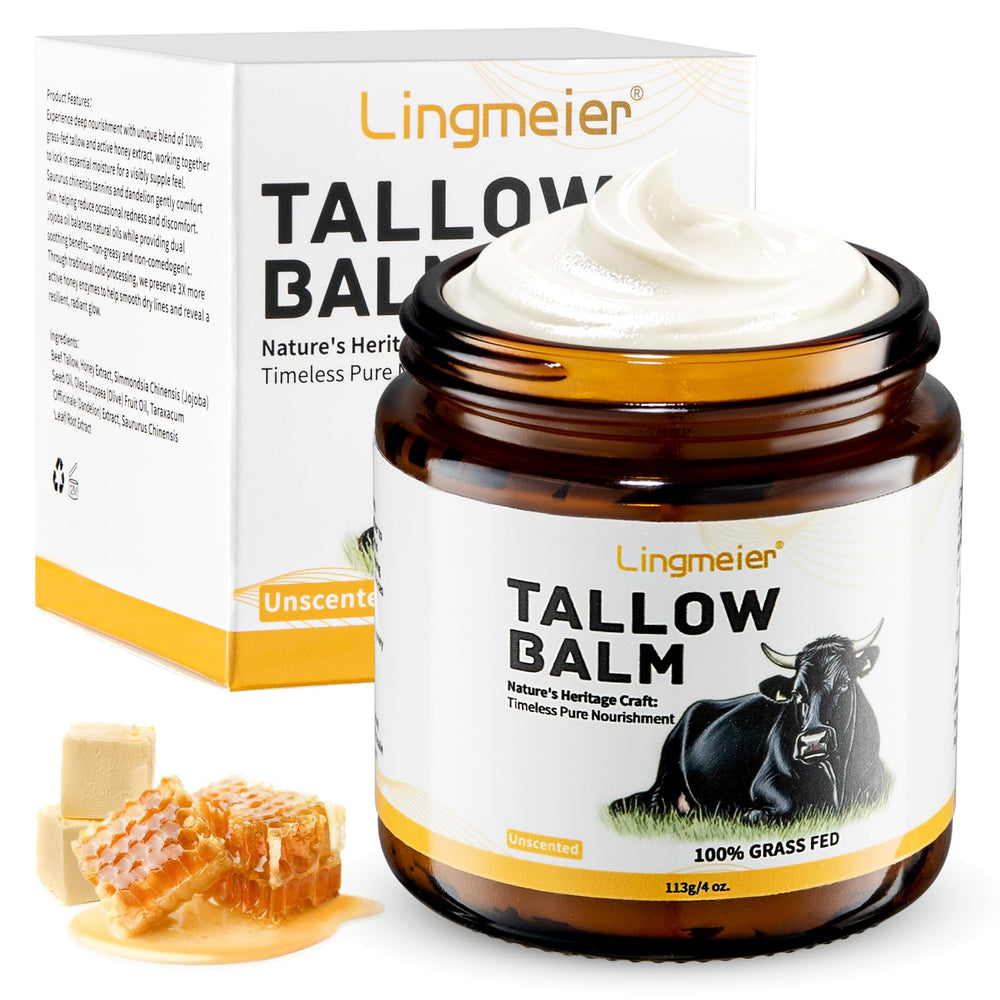 Lingmeier beef tallow jar unscented delivers rich moisture for dry, sensitive skin.