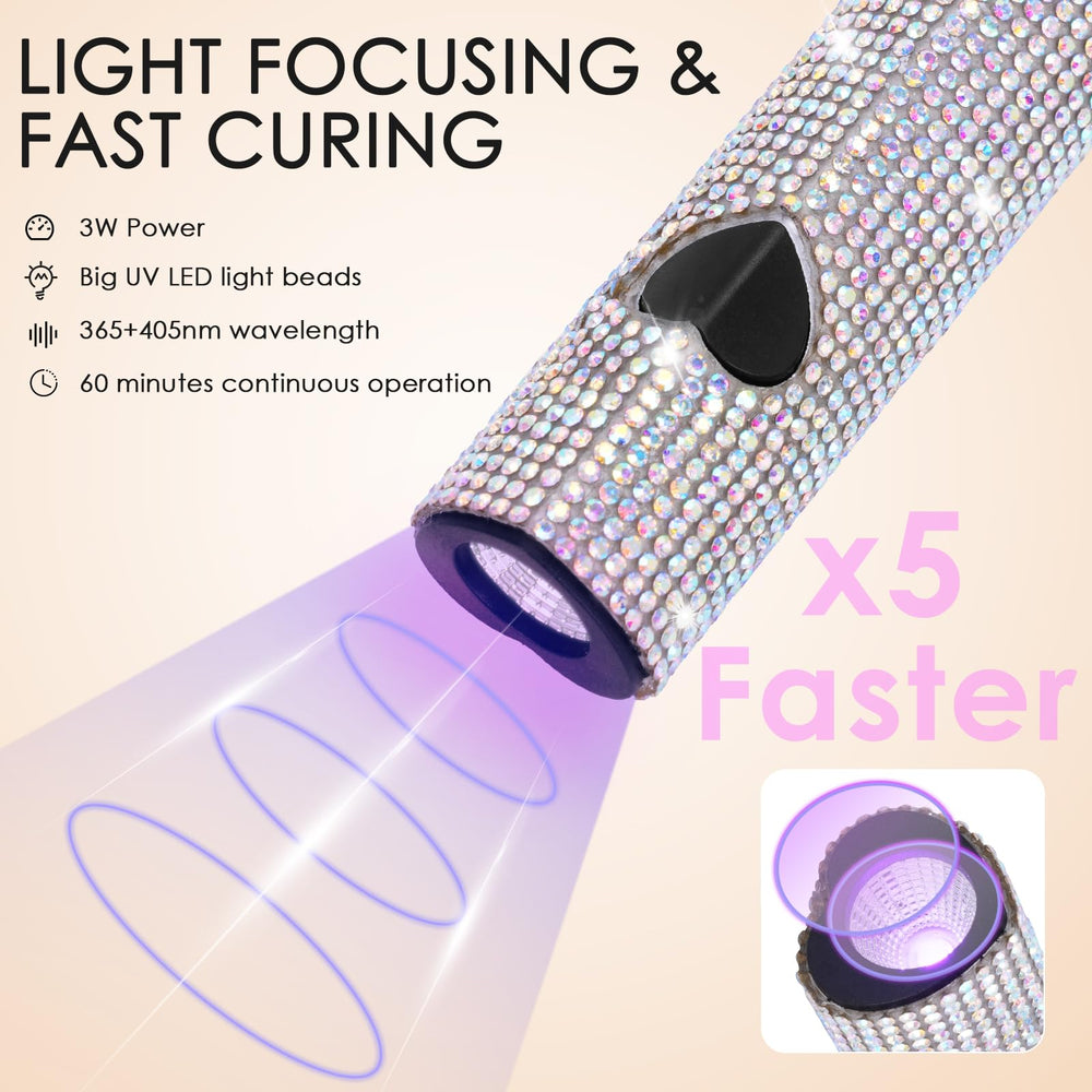 Linssy compact handheld UV nail lamp in use for portable nail art.