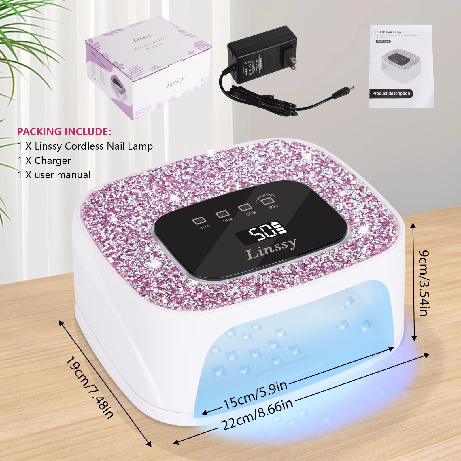 Linssy UV/LED dual light actively curing thick gel nails at home.