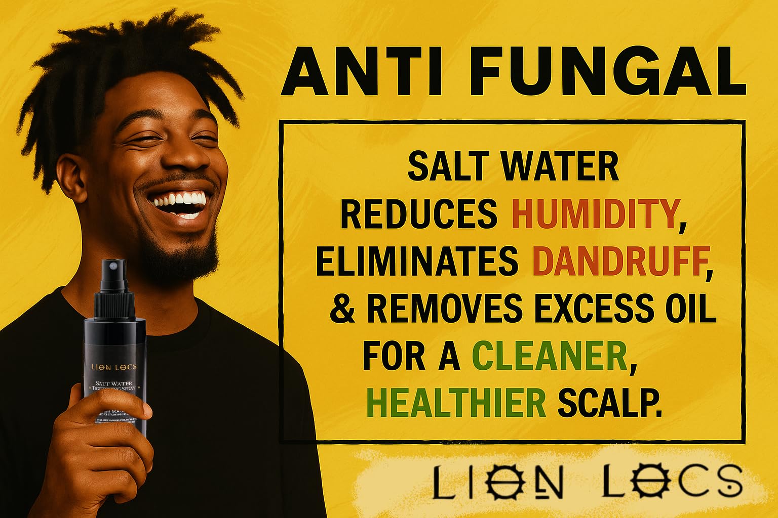 Lion Locs residue-free formula close-up showing clean, buildup-free dreadlocks.
