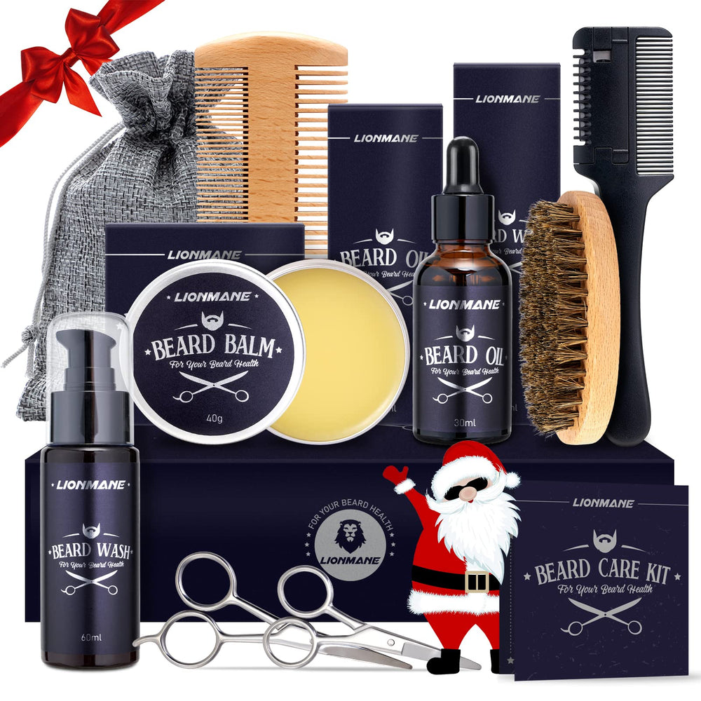 Lionmane beard care kit gift box showing premium grooming essentials for a tidy beard.