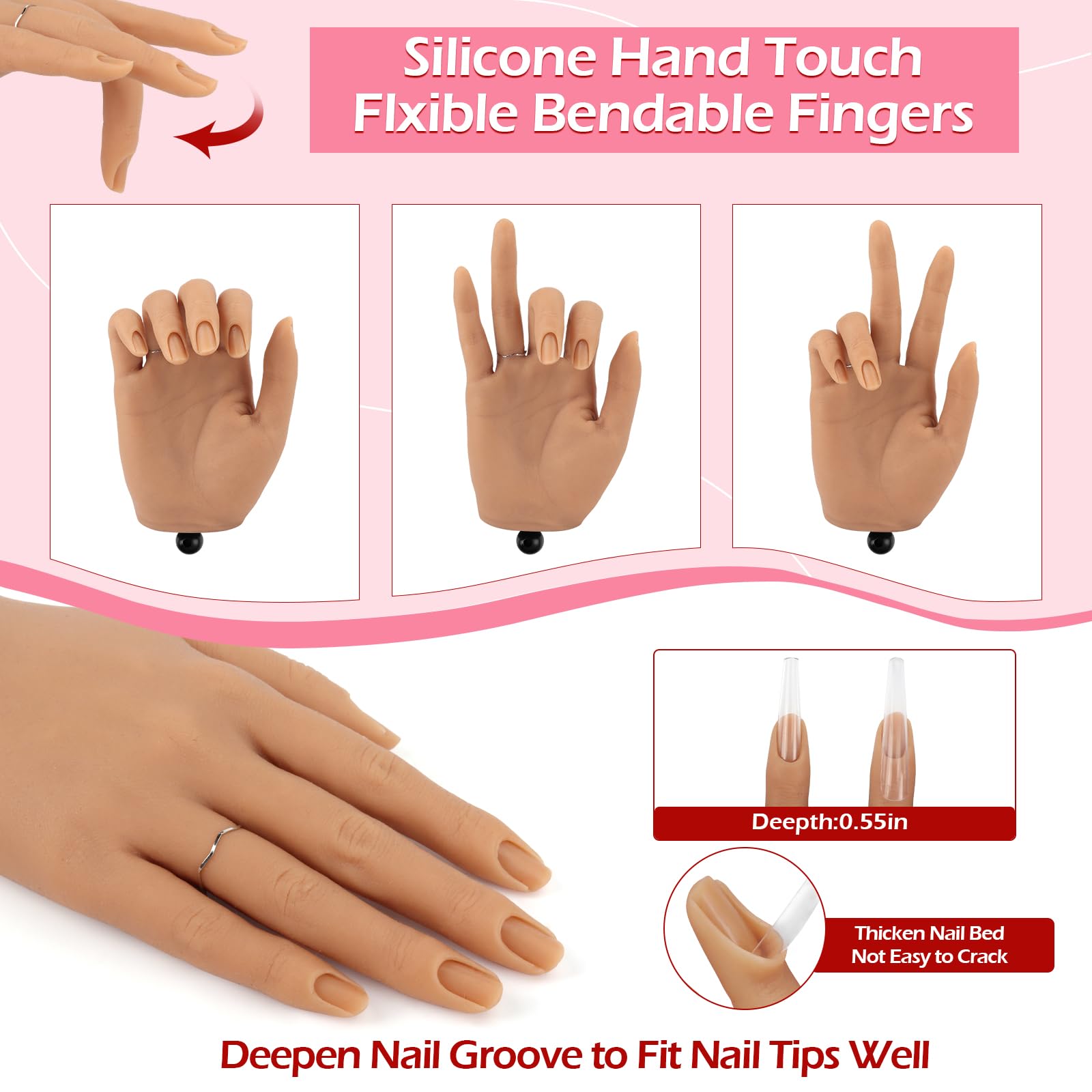 LIONVISION deep nail groove helps secure tips for durable practice sessions