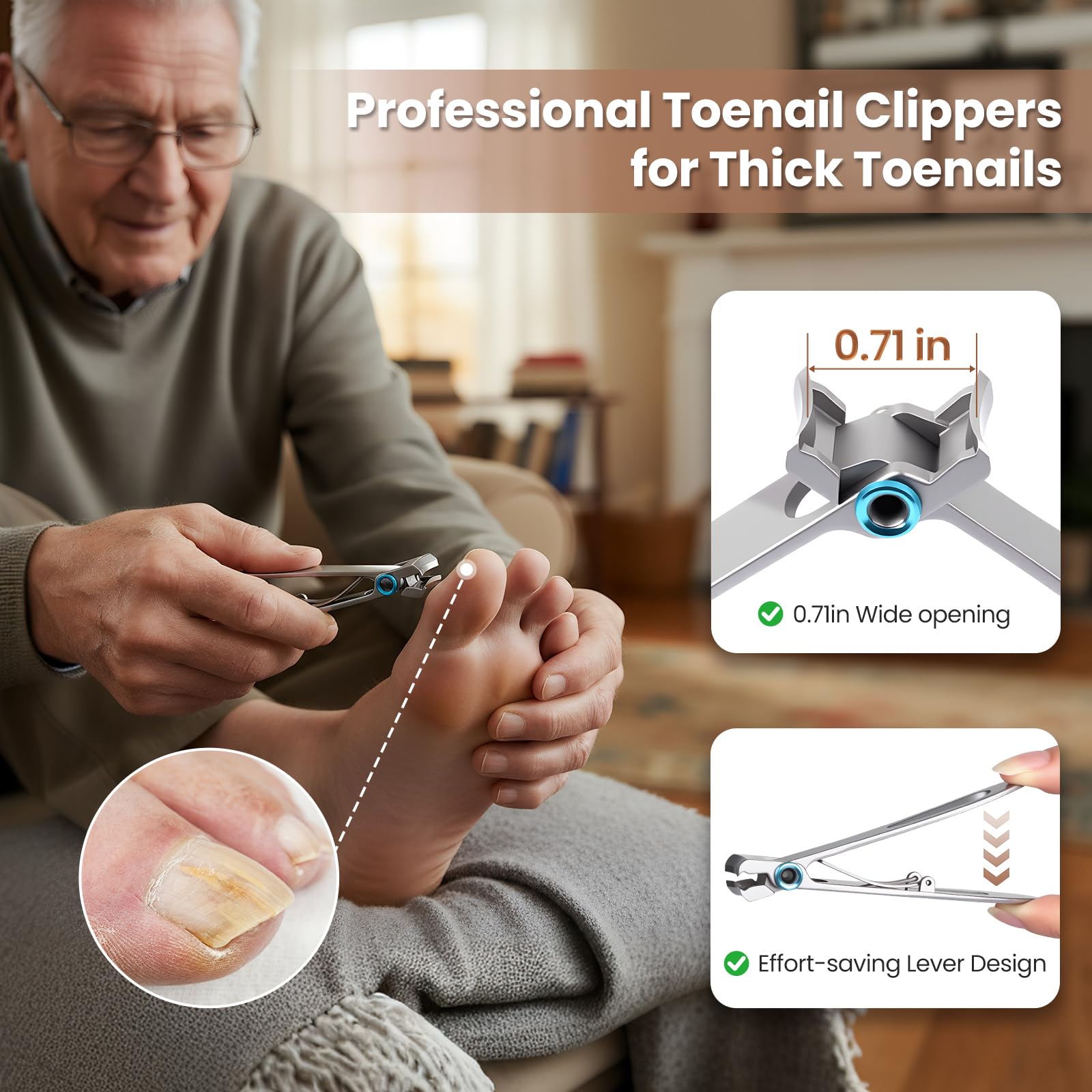 LIONVISON Ingrown Toenail Removal Kit angled jaws enabling easier trimming of thick nails.