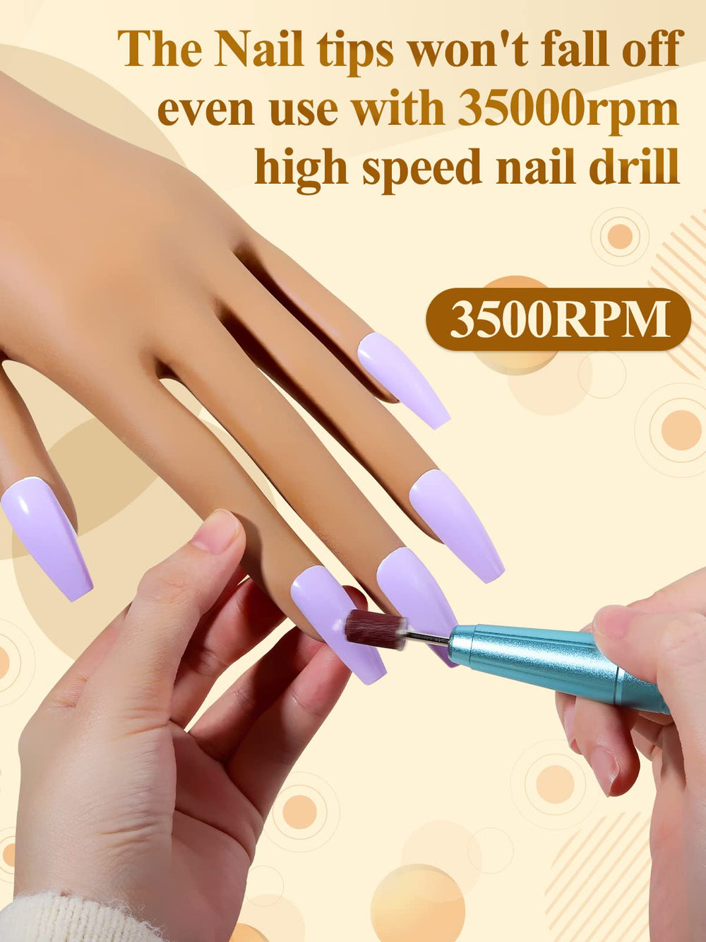 LIONVISION practice hand with bent fingers demonstrates flexible joints for varied nail angles