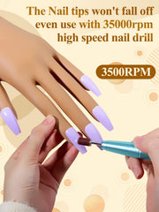 LIONVISION practice hand with bent fingers demonstrates flexible joints for varied nail angles