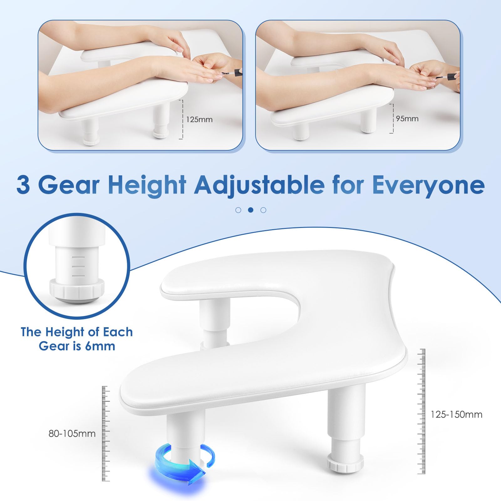 LIONVISON arm rest in white PU leather; easy to clean and durable for daily salon use