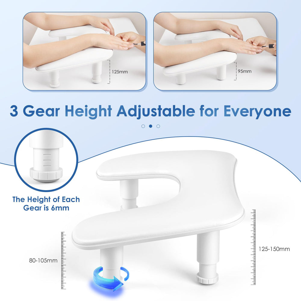 LIONVISON arm rest in white PU leather; easy to clean and durable for daily salon use