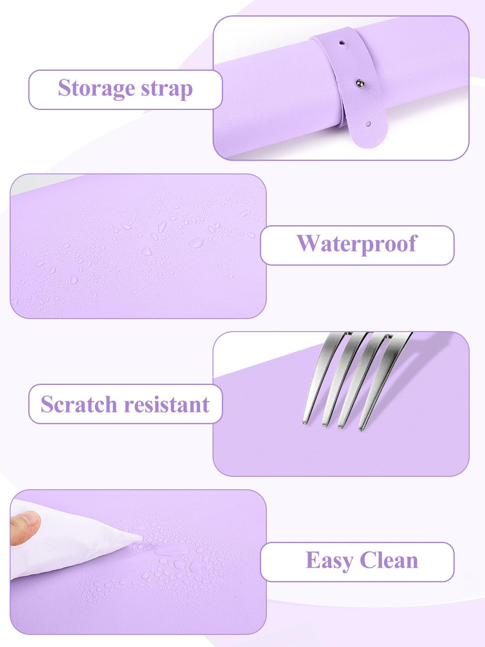 LIONVISON Nail Art Table Mat Purple, folded for compact storage and portability