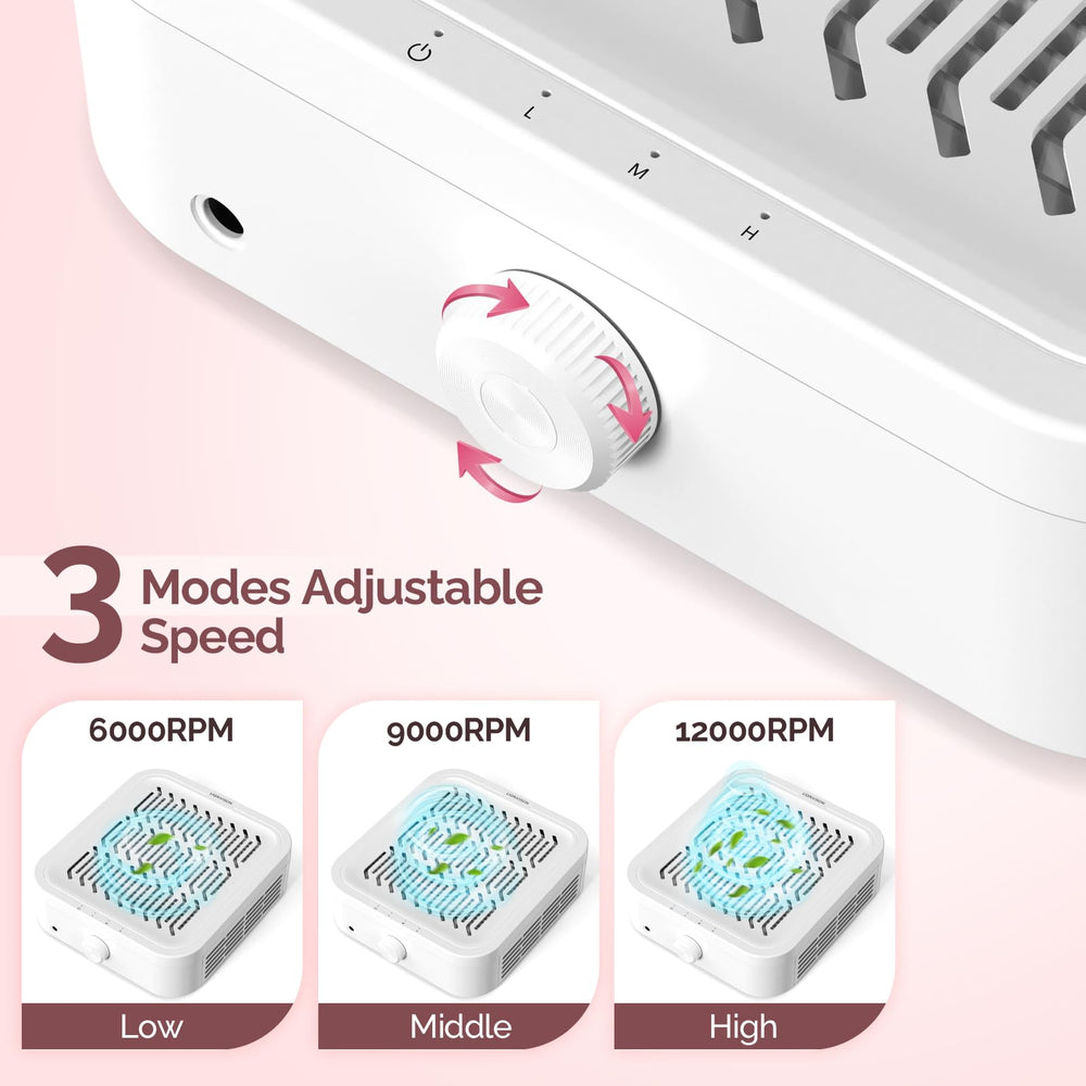 LIONVISON 3-speed control knob enables customizable suction for various nail tasks
