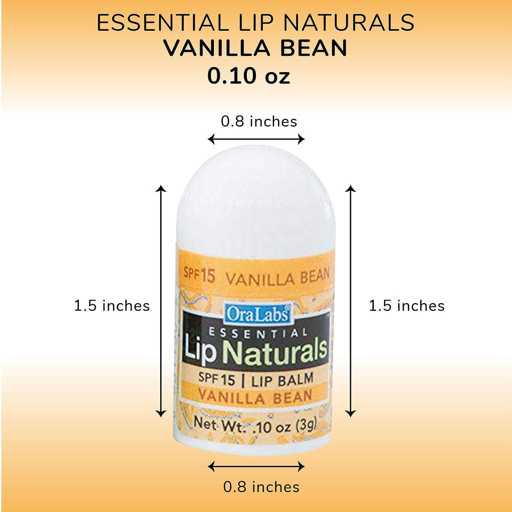 Lip Naturals mini lip balm closeup shows vanilla bean flavor for hydration anywhere.