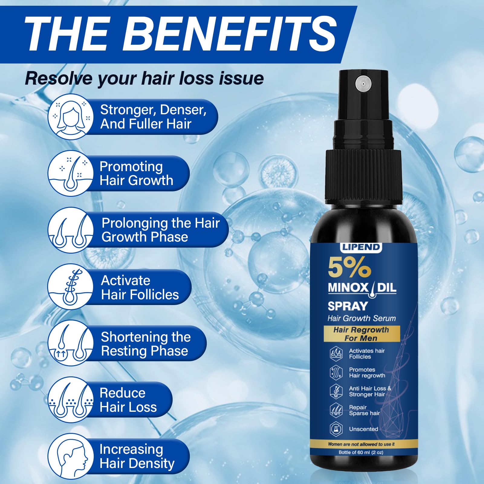 Lipend Minoxidil hair density close-up on scalp.