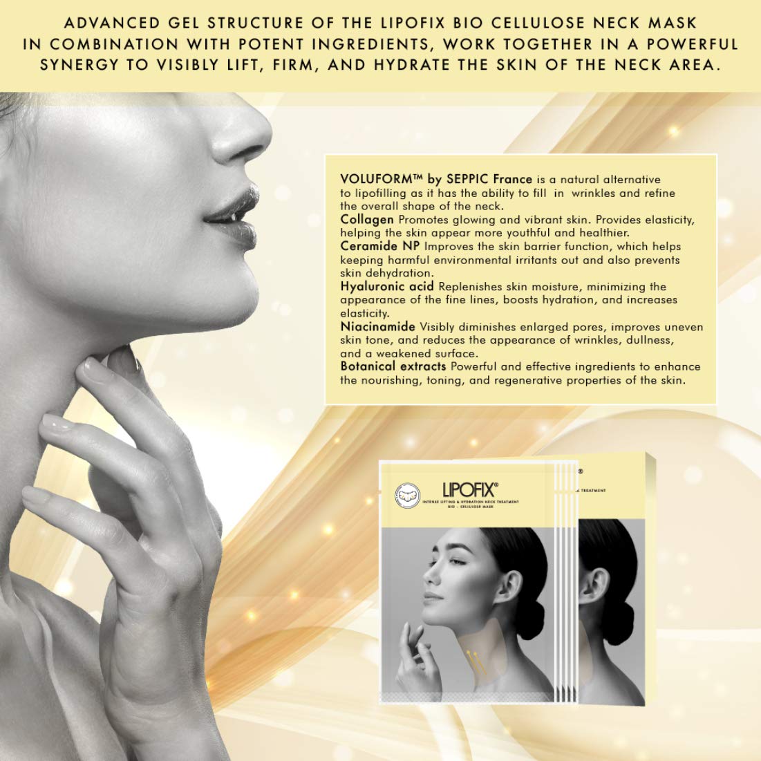 Lipofix Neck Mask hydration surface demonstrates deep moisturization during treatment.
