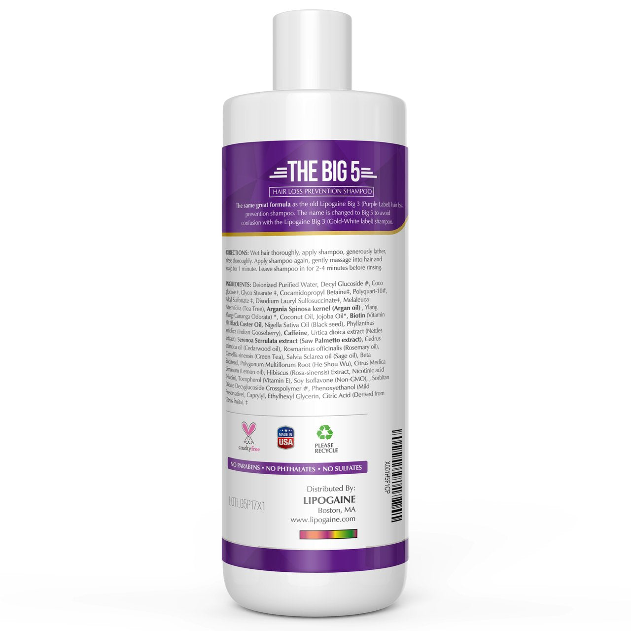 Lipogaine Big 5 with argan and castor oils nourishes strands.