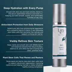 Lira Clinical BIO Hydra C Serum dispensing pump image shows easy, controlled application.