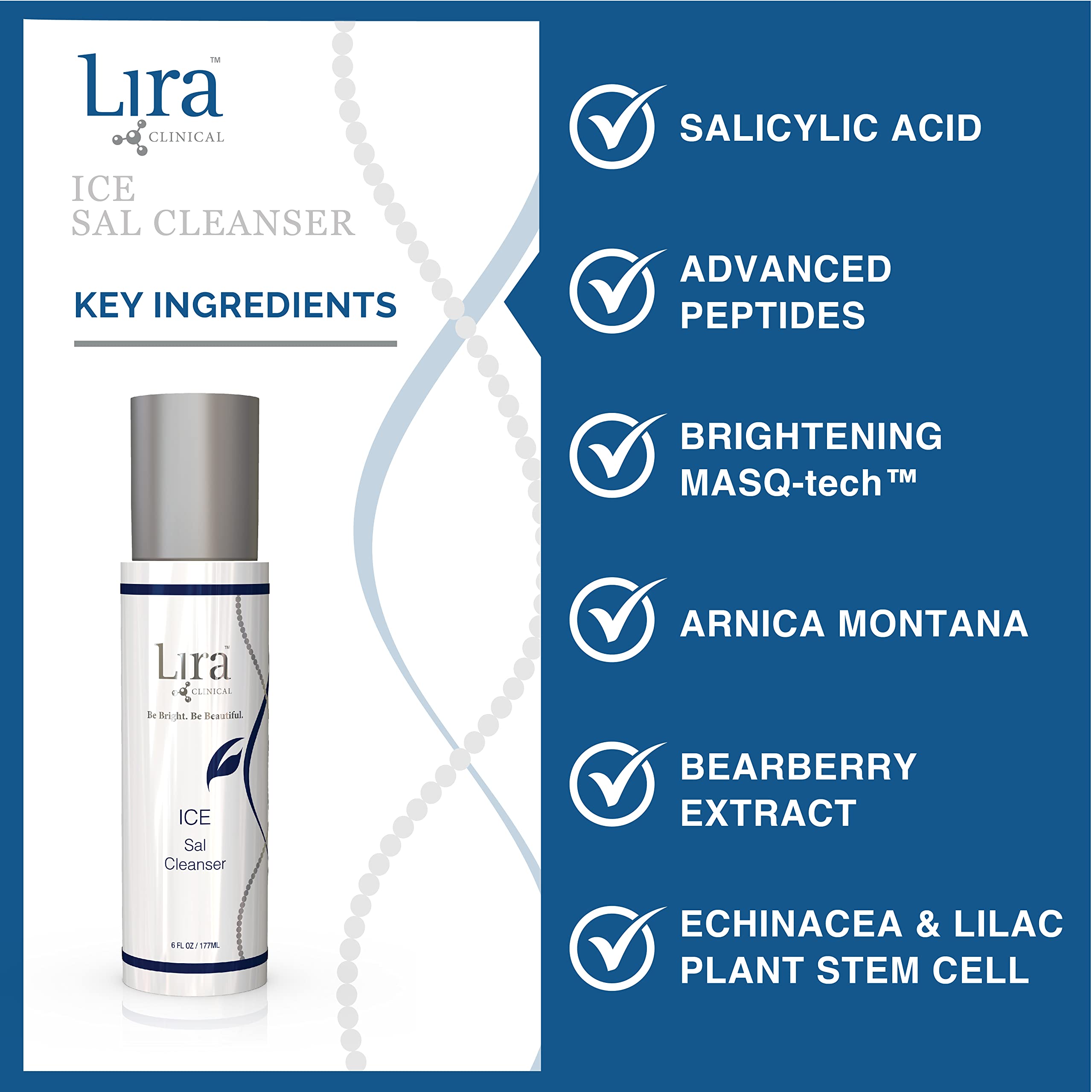 Lira Clinical ICE Sal Cleanser packaging emphasizes 6 oz travel-friendly size.