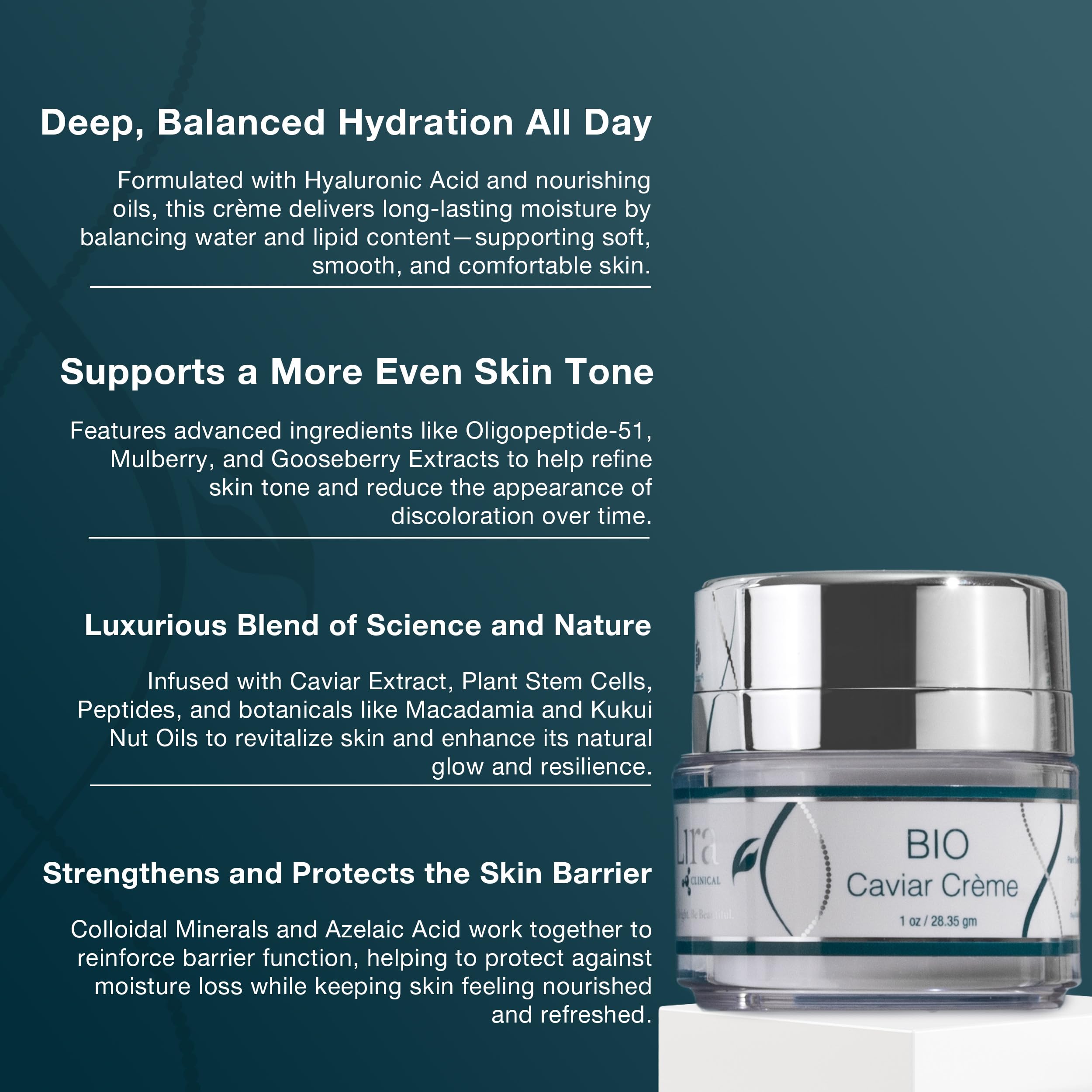 Lira Clinical BIO Caviar Creme night routine application demonstrates deep hydration overnight