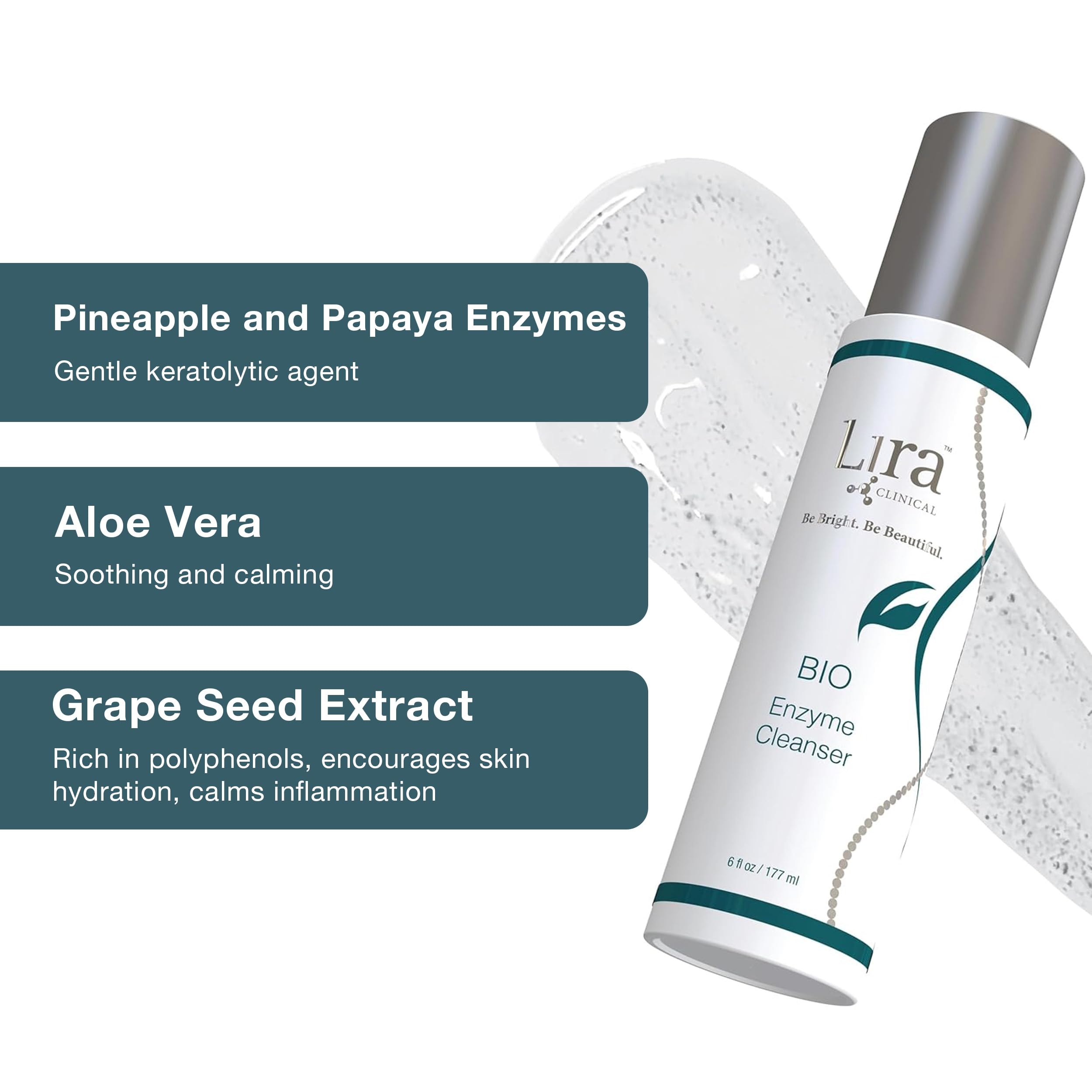 Lira Clinical BIO Enzyme Cleanser helps reduce dullness and refine pores.